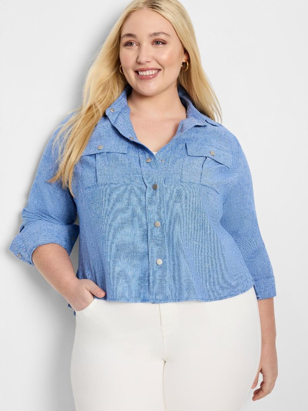 Nic & Zoe Linen Blend All Around Shirt Jacket Shacket in Blue Size 1X NWT